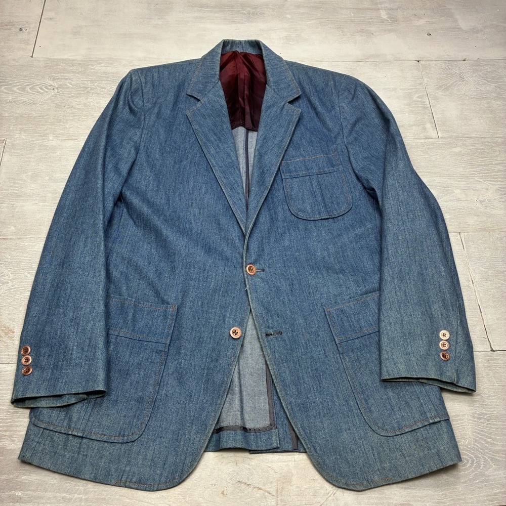 Vintage Sears Contemporary Sportswear Blazer Men 42 Tall Blue Denim SportCoat SN